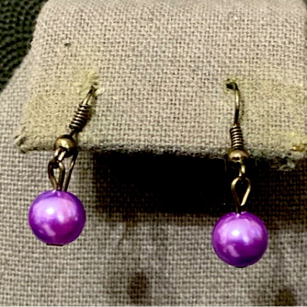 Tiny Purple Beaded dangling pierced earrings